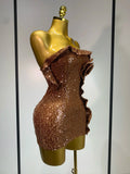 Women Sexy Strapless Backless Brown Sequins Mini Dress Celebrity Elegant Evening Party Club Luxury Birthday Guest Gown