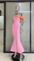 2023 New Arrival Pink Color Women Sexy Off the Shoulder Bodycon Bandage Long Maxi Dress Celebrate Evening Party Birthday Dress