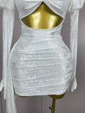 Women White Birthday Dress Fashion Long Sleeve O Neck Cut Out Bodycon Mini Trailing One Piece Celebrity Evening Club Dresses