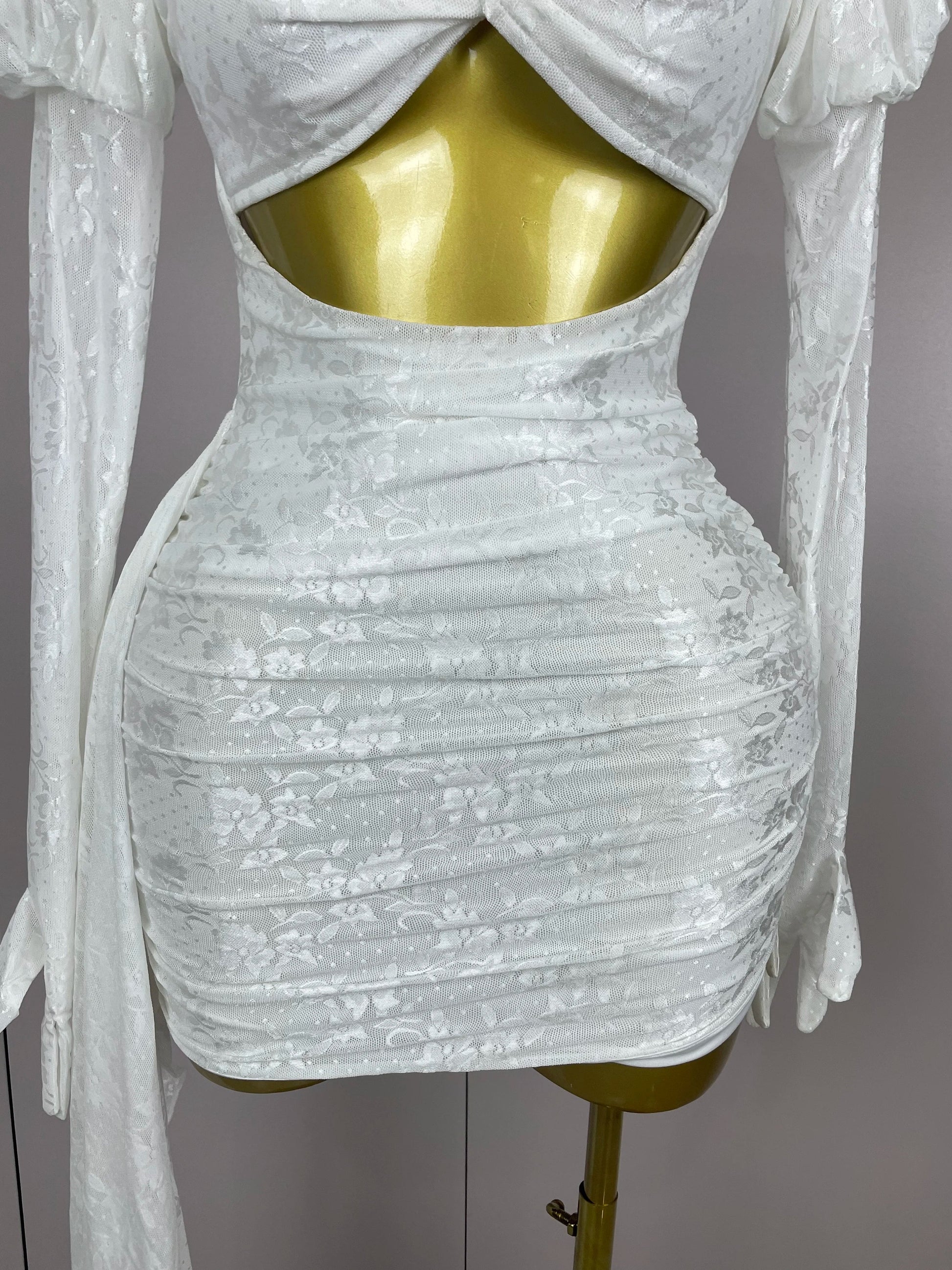 Women White Birthday Dress Fashion Long Sleeve O Neck Cut Out Bodycon Mini Trailing One Piece Celebrity Evening Club Dresses