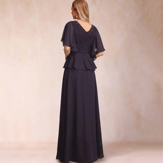 Formal Mother Dresses Customized Elegant A Line Chiffon Evening Gowns Beading V Neck Bride Party Dress robes invitée mariage