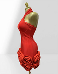 Stereoscopic Folwer Sexy Deep V-Neck Halter Sheath Red Bandage Mini Dress Sweet Woman Birthday Party Dress Music Festival Outfit