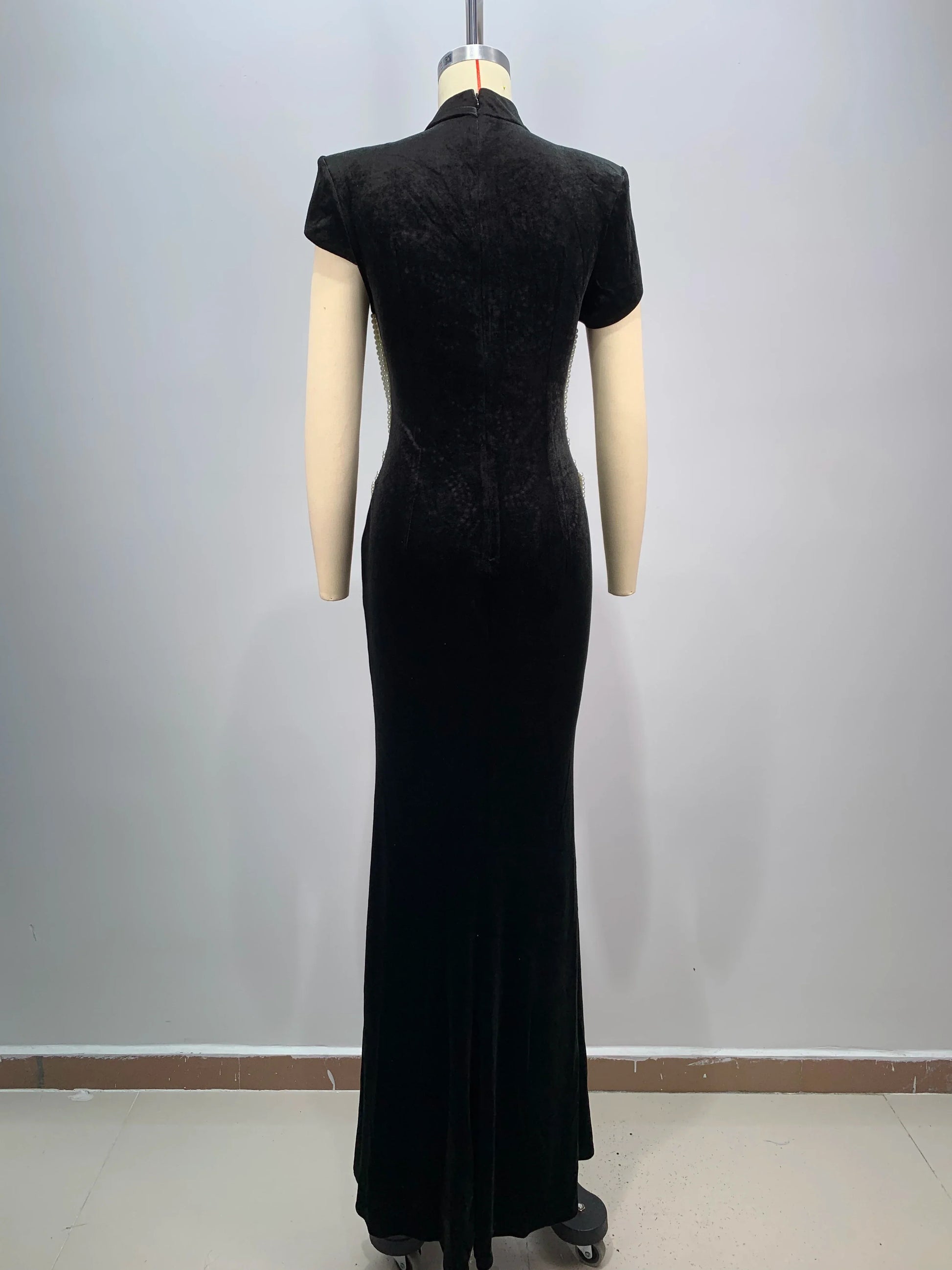 2024 New Celebrity Red Carpet Dress Women Sexy Short Sleeve Pearl Beading Bodycon Long Dress Evening Party Prom Outfit Vestido