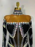 Women Sexy Sparkly Rhinestone Bodysuit Evening Party Dance Show Birthday Nightclub Halloween Costume Stage Performance Outfit