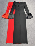 2024 Sexy Women's Bandage Long Dress with One Collar Shoulder and Horn Sleeve Bodycon Dress Cocktail Evening Party Vestidos