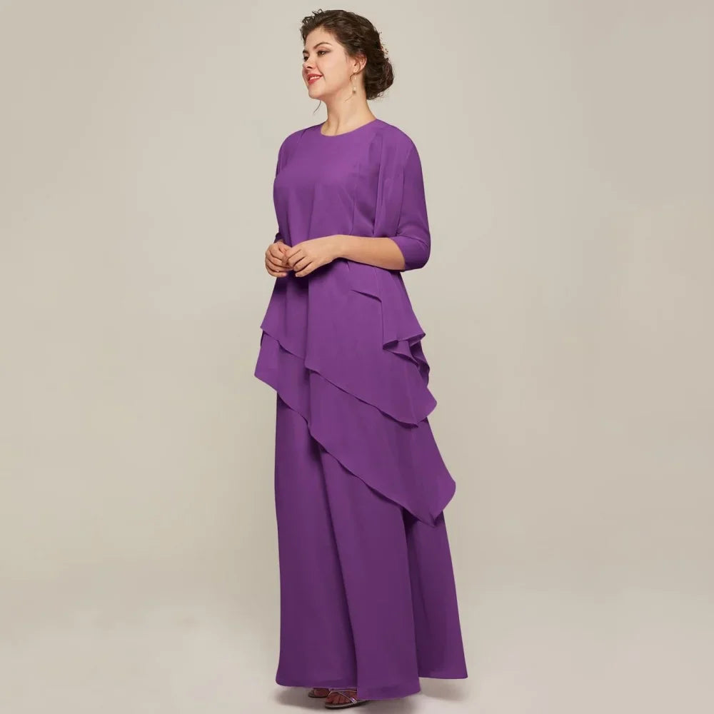 Mother Dresses Simple Customized A Line Bride Party Dress Ankle Length Occasion Gown Chiffon Elegant O Neck robe invitée mariage