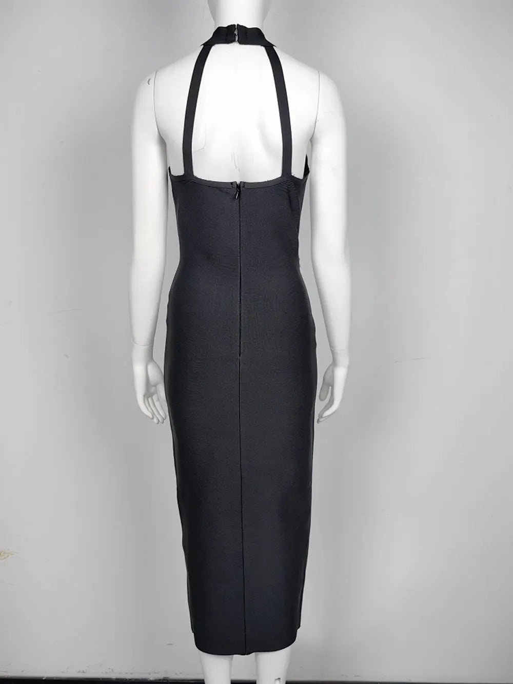 2024 Sexy Women's Nail Bead Bandage Dress Standing Collar Sleeveless Hollow Bodycon Bareback Split Flute Dress Party Vestidos