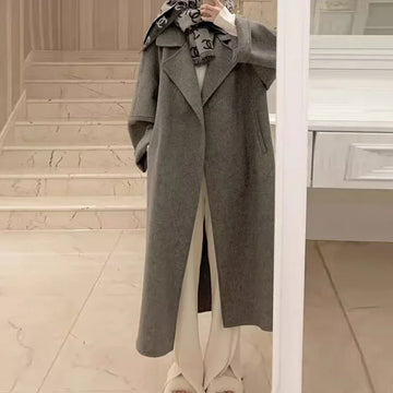 2025 Fashionable Double-Sided Fleece Woolen Jacket For Women Medium-Length Knee-Length Korean Style Petite Nail Overcoat