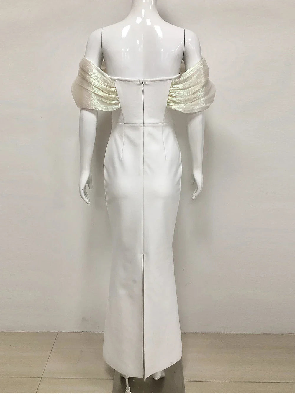 Women Sexy Pearl Beading Tight Maxi Bandage Dress Off The Shoulder Patchwork Bodycon Clothes Club Evening Party Elegant Gown