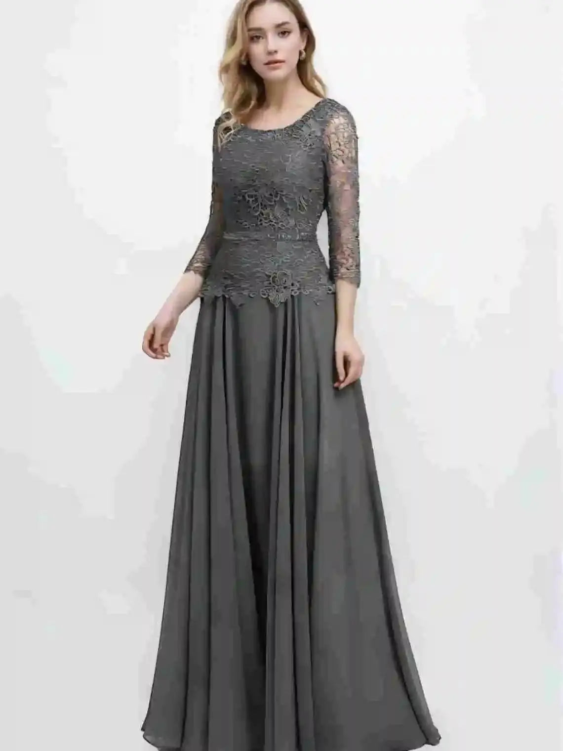 Mother Of The Bride Dress - Elegant A-Line Evening Dress Scoop Neck Chiffon Floor-Length Sequins Lace Beading Mother of the Bride Dress 2025 Free Customized Gray