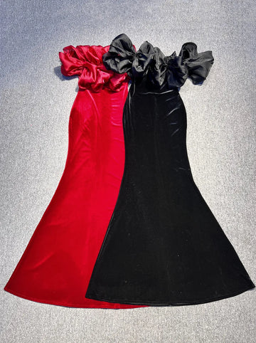Black Winered Color Women Sexy Off the Shoulder Ruffles Bodycon Velvet Maxi Dress Wedding Party Mermaid Cocktail Outfit