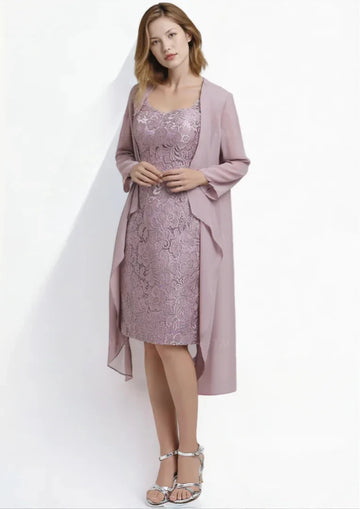 Fashion Sheath Mother of the Bride Dress Sweetheart Neckline Long Sleeve Jacket Knee-Length Evening Dress 2025 Free Customized