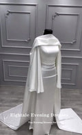Muslim Wedding Dress O-Neck Satin Customized White Ivory Arabic Bridal Gown Long Sleeves Vestido De Noiva