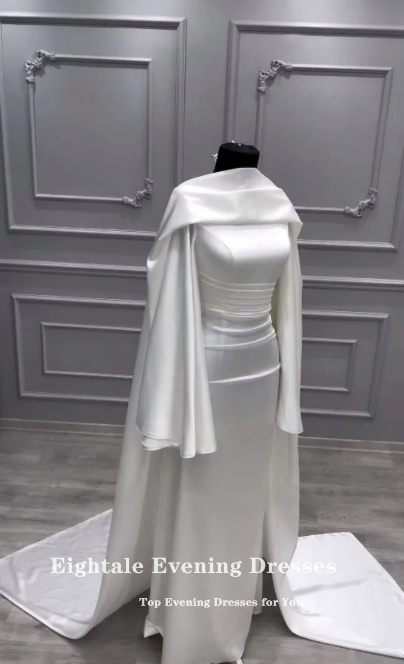 Muslim Wedding Dress O-Neck Satin Customized White Ivory Arabic Bridal Gown Long Sleeves Vestido De Noiva