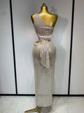 Women Sexy One Shoulder Long Dress High Street Designer Elegant Split Elegant Evening Party Luxury Birthday Dress Vestido