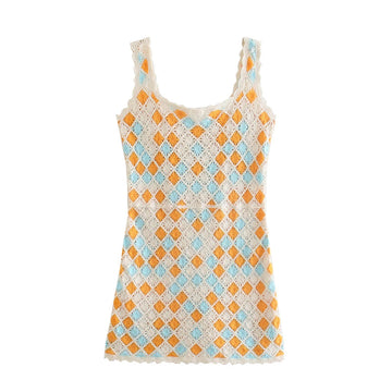 European and American style 2025 winter new women's clothing design sense camisole crochet vest dress short skirt