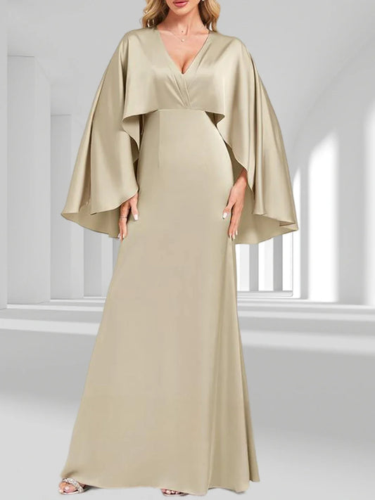 Mother Of The Bride Gown - Elegant A-Line Formal Evening Dress Matte V-Neck Floor-Length 3/4 Length Sleeve Mother of the Bride Dress 2025 free customized Champagne