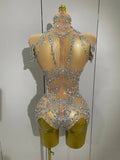 Stage Costume Luxury Rhinestones Sexy See-Through Sheath Bodysuit Evening Party Bar Nightclub Singer Dancer Performance Wear