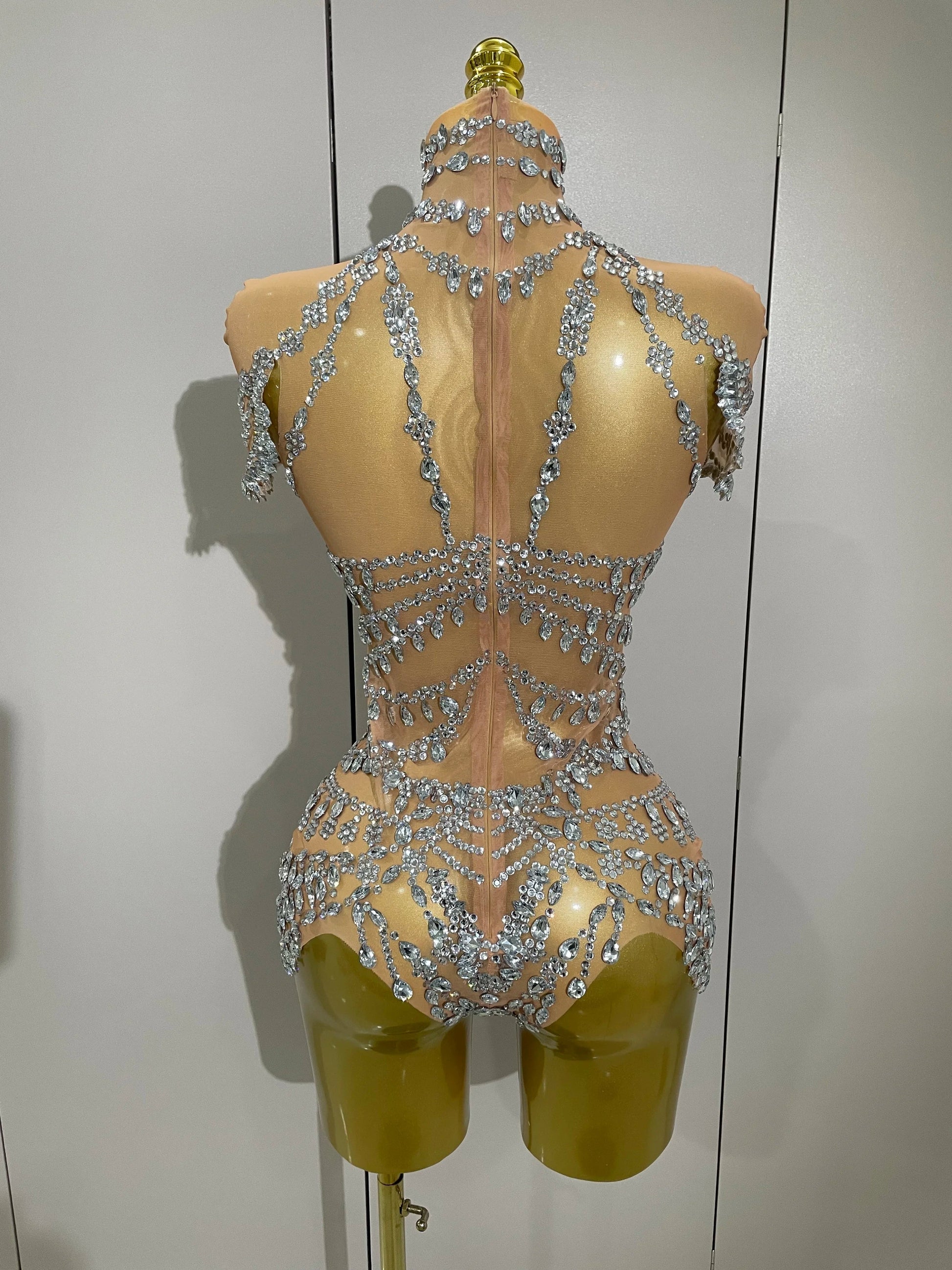 Stage Costume Luxury Rhinestones Sexy See-Through Sheath Bodysuit Evening Party Bar Nightclub Singer Dancer Performance Wear