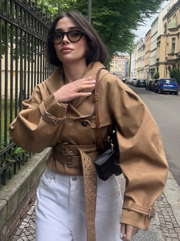 Street Solid Slim Women's Short Jacket Hooded Long Sleeve Double Breasted Two Sashes Bomber Coats New Early Autumn Cool Girl Top