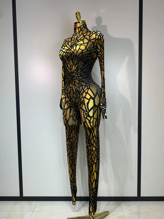 Women Sexy Stretch Glitter Rhinestones Bodycon Jumpsuit Dance Bodysuit Party Singer Stage Wear Birthday Drag Queen Costumes