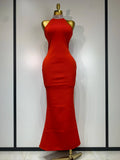 Luxury Birthday Bandage Dress Women Elegant Red Halter Backless Celebrity Evening Party Wedding Gowns Club Gala Dresses Red