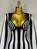 WomenLuxury Sexy Long Sleeve Stripe Black White Mini Bandage Dress Knitted Celebrity Elegant Evening Club Birthday Dresses