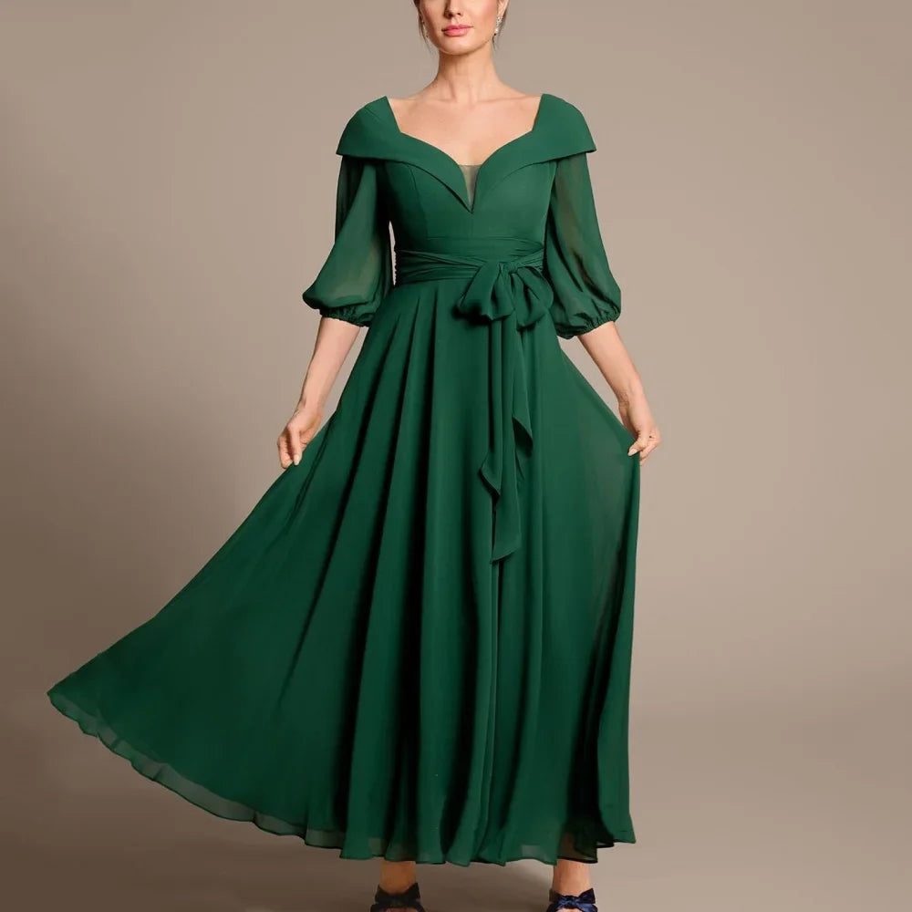 Mother Dresses Simple Customized A Line Chiffon Bride Party Dress Ankle Length Occasion Gown Elegant robes invitée mariage