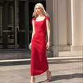Top Quality Red Color Women Sexy Short Sleeve Square Collar Bodycon Long Bandage Dress Elegant Evening Party Wedding Wear