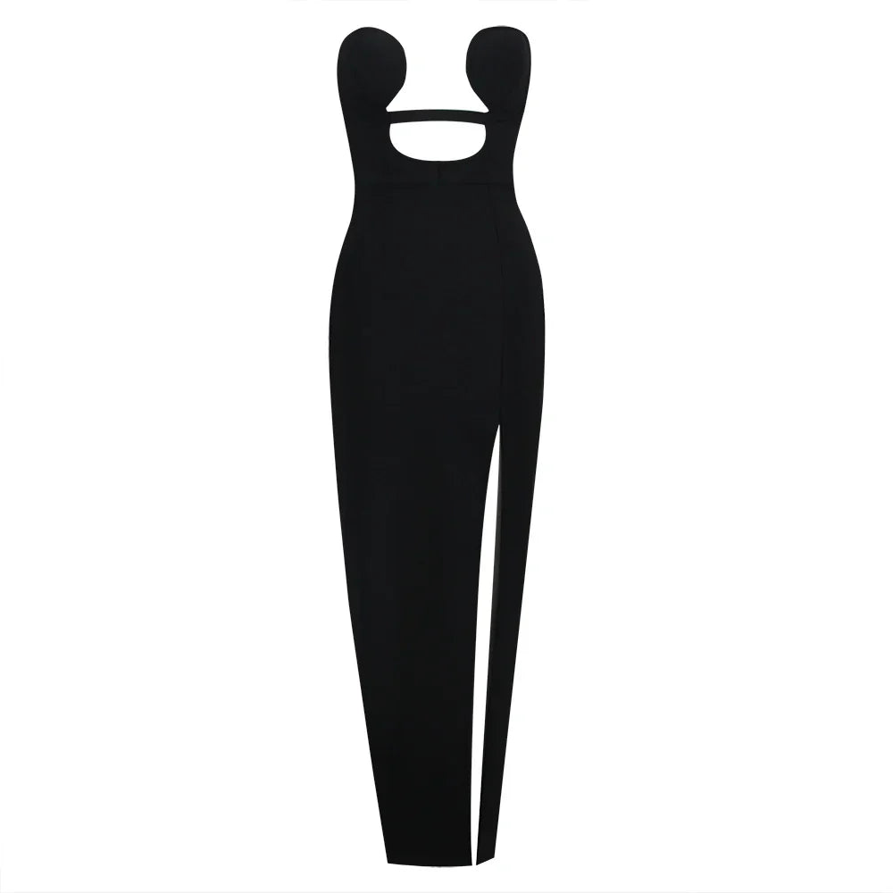 New Summer Women Sexy Strapless Keyholes Bodycon Bandage Mid-calf Dress Nightclub Party Evening Dress Wholesale black