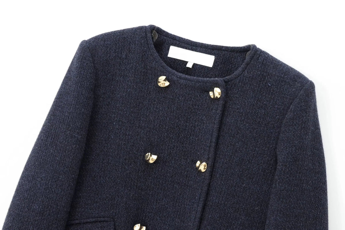 European And American autumn and Winter New Fashion Women's Clothing Buckle Decoration Wool Blend Jacket Midi Skirt