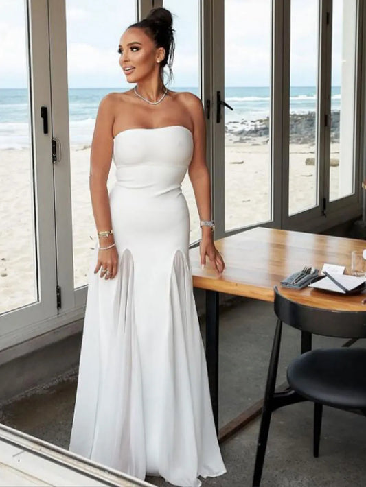 2025 Sexy Women'S Mesh Patchwork Bandage Dress Strapless Sleeveless Backless A-Line Pleated Long Dress For Evening Party Vestido