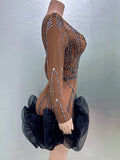STOCK Women Long Sleeve Sexy Mesh Bodycon Ball Gown Mini Dress Bar Singer Nightclub Party Celebrate Performance Costume Wear