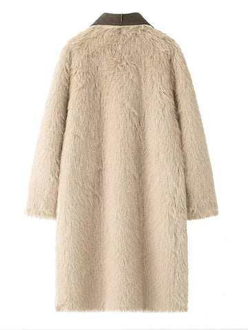 Women's Long Coats Lapel Reversible Faux Fur Coat Fashion Female Long Sleeves Loose Autumn Winter Bomber Jackets New Outerwears