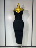 Women Sexy Backless Beading V Neck Bodycon Bandage Dress Club Party Celebrity Elegant Luxury Birthday Dresses Wedding Guest Gown black
