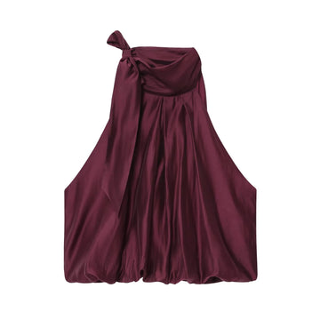 European and American 2025 autumn new women's clothing style simple hanging neck suspender bow decoration fluffy top