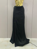 Gold Color Sexy Laced-up Tops 2 Pieces Set Long Dress Women Celebrate Evening Party Celebrity Elegant Dress