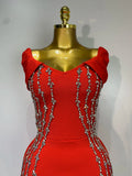 New 2025 Women Black Red Long Bodycon Bandage Dress Luxury Rhinestone Evening Party Celebrity Elegant Club Dress Vestido