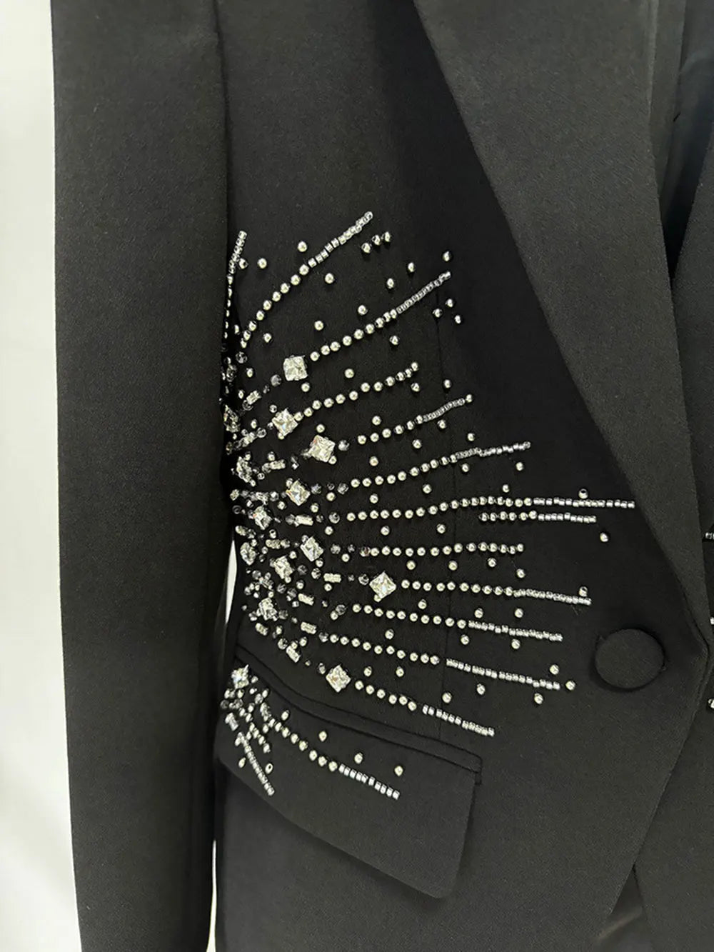 2024 Elegant Women's Light Luxury Diamond Design Suit Pants Set with Collar Long Sleeve Slim Fit Suit Coat+Two Piece Pants Set