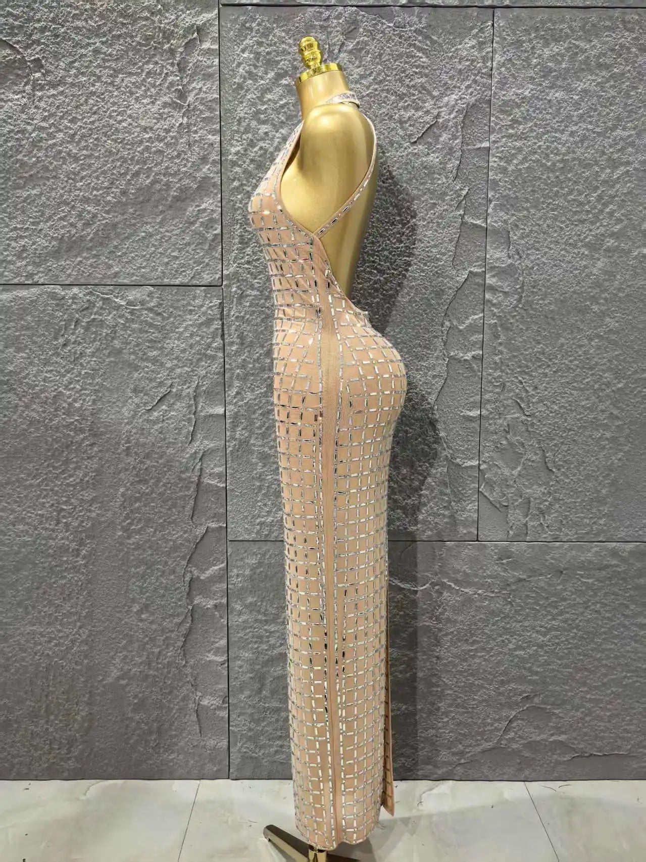 STOCK Fashion Women Sleeveless Sexy Beading Mesh See Through 2 Pieces Bodycon Dress Celebrate Nightclub Party Outfit Vestido