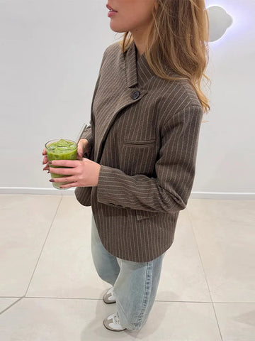Women's Bomber Coats Striped Side Placket Pilot Jacket Early Spring Female Long Sleeve Single Button Partywear Fashion Outerwear
