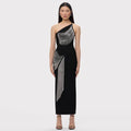 Women Sexy One shoulder Tassels Black Maxi Bodycon Bandage Dress Summer Elegant Cocktail Evening Club Party Gowns black