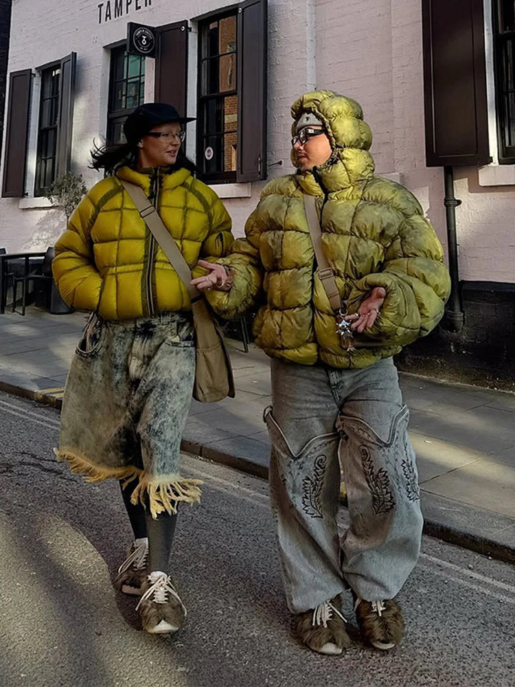 Women's Winter Coats Bright Hooded Padded Jacket Street Female Lantern Long Sleeve Loose Autumn Warm Coat New Ladies Outerwears