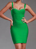 2024 Summer Sexy Women Water Diamond Bandage Dress Spaghetti Strap Sleeveless Bodycon Backless Mini Dress Evening Party Vestidos green