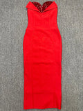 2024 Sexy Women'S Light Luxury Sequin Rhinestone Tassel Design Bandage Dress Strapless Sleeveless Bodycon Backless Midi Dresses Red