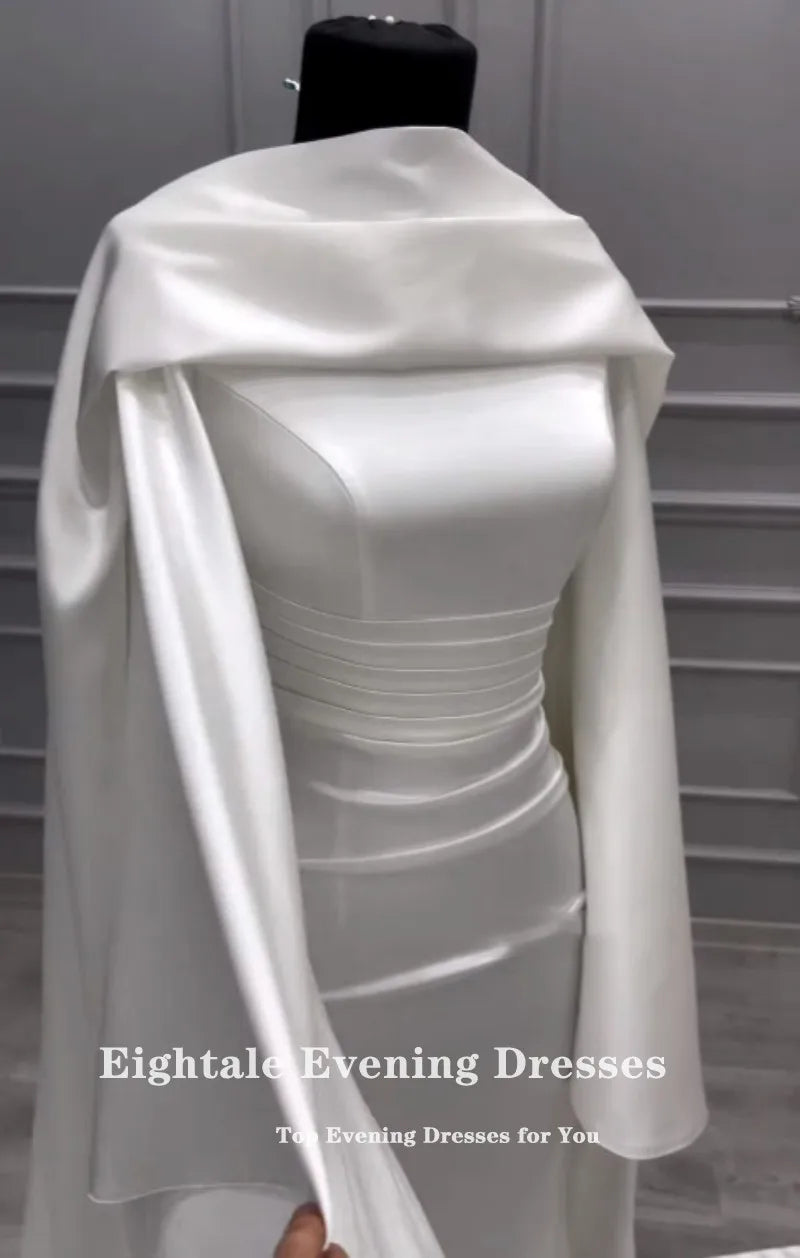 Muslim Wedding Dress O-Neck Satin Customized White Ivory Arabic Bridal Gown Long Sleeves Vestido De Noiva