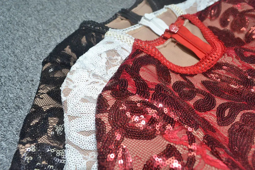 Women'S Light Luxury Sequin Patchwork Bandage Jumpsuit O-Neck Long Sleeved Waistband Flared Jumpsuit Pants Party Jumpsuit