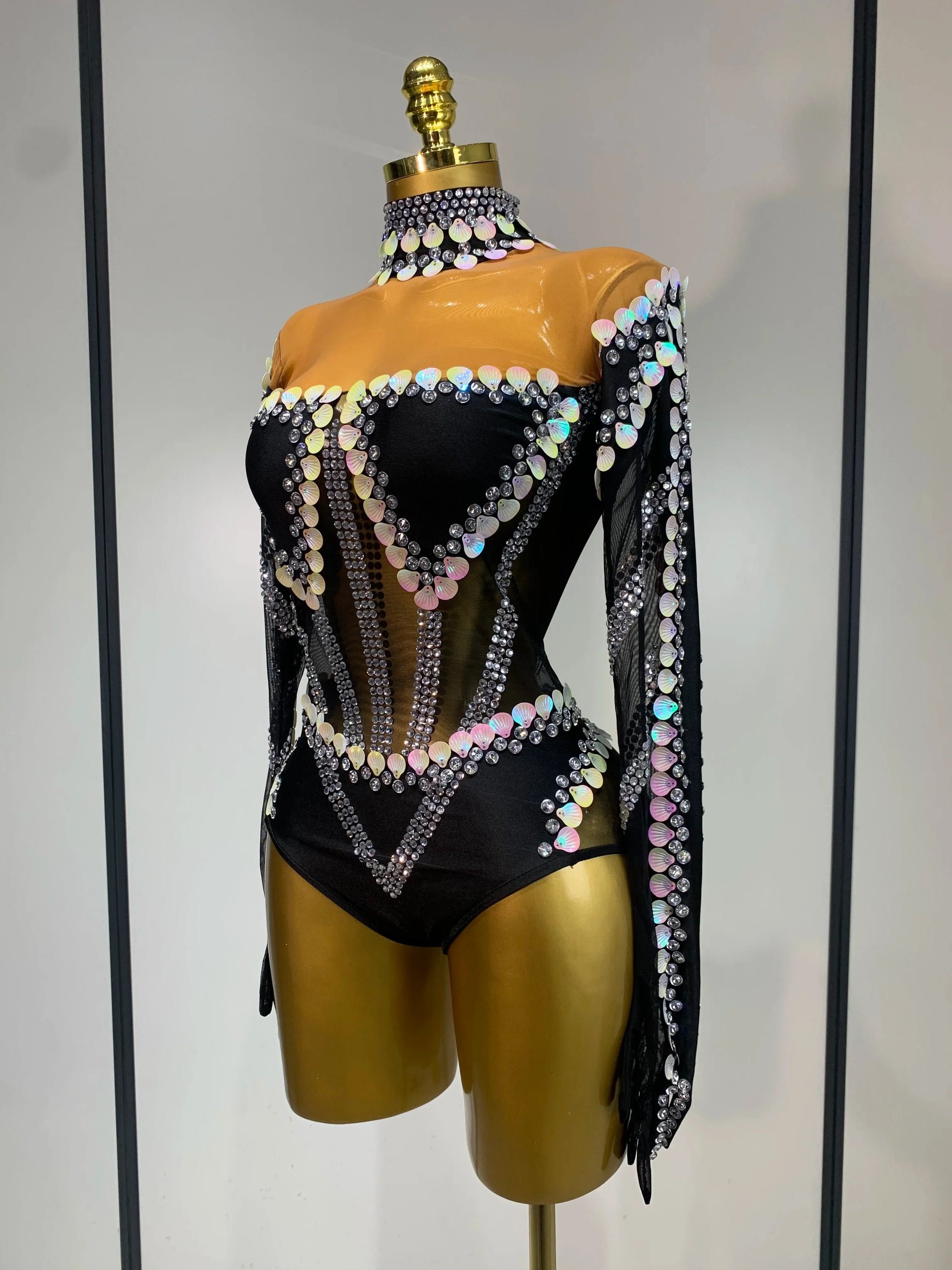 Women Sexy Sparkly Rhinestone Bodysuit Evening Party Dance Show Birthday Nightclub Halloween Costume Stage Performance Outfit