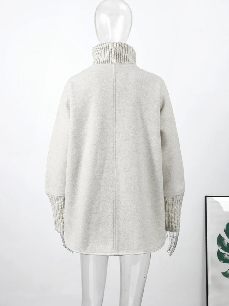 Women's Winter Coats Knitted Faux Fur Patchwork Jacket Autumn 2025 Female Stand Collar Single Breasted Loose Coat New Outerwears