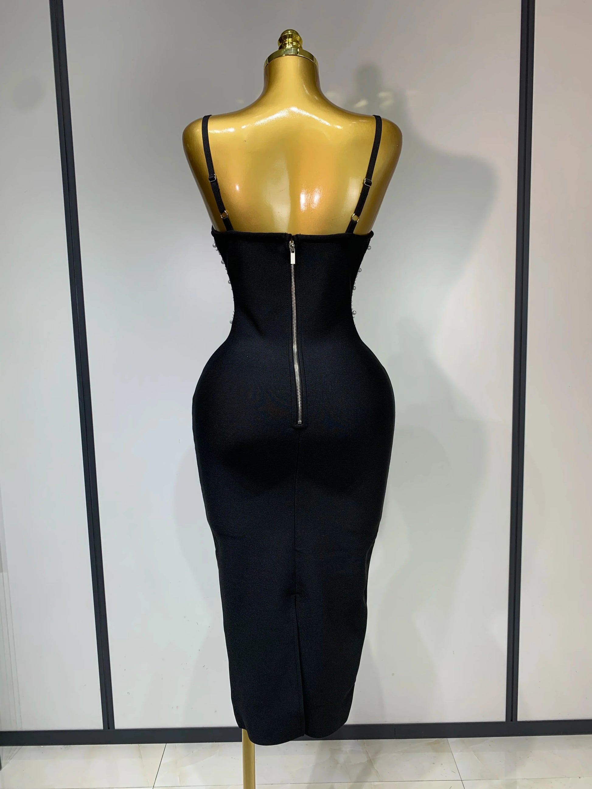 Women Sexy V-neck Elegant Pearl Bodycon Bandage Dress 2025 Celebrity Evening Prom Club Luxury Birthday Party Nightclub Dresses